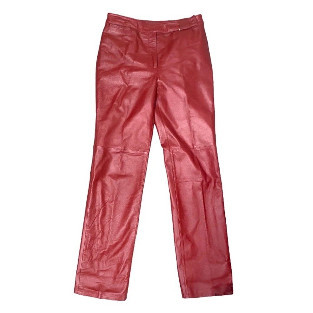 boutique Europa 100% Leather Red Straight Leg Trouser Pants